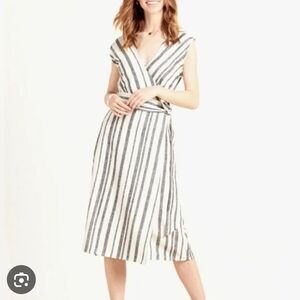 Evereve Clara Linen Wrap Dress White And Gray Size Large